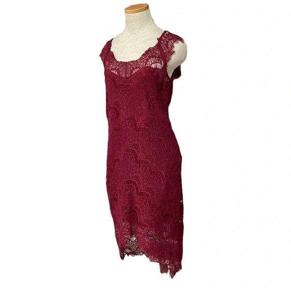 Intimately Free People Lace Midi Dress Sheath Sleeveless Maroon Red Size Medium - Picture 3 of 16